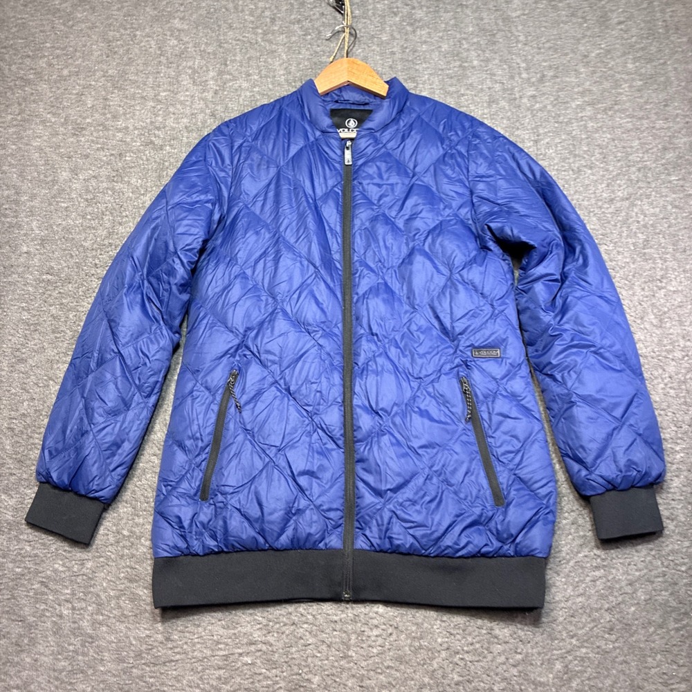 Volcom Quilted Down Puffer Jacket Mens Large Blue Full Zip DWR Water Repellent